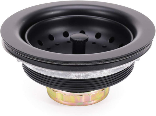 3-1/2 Inch Kitchen Sink Stainless Steel Basket Strainer Water Stopper with Drain Assembly, Black Finish Rustproof and Durable