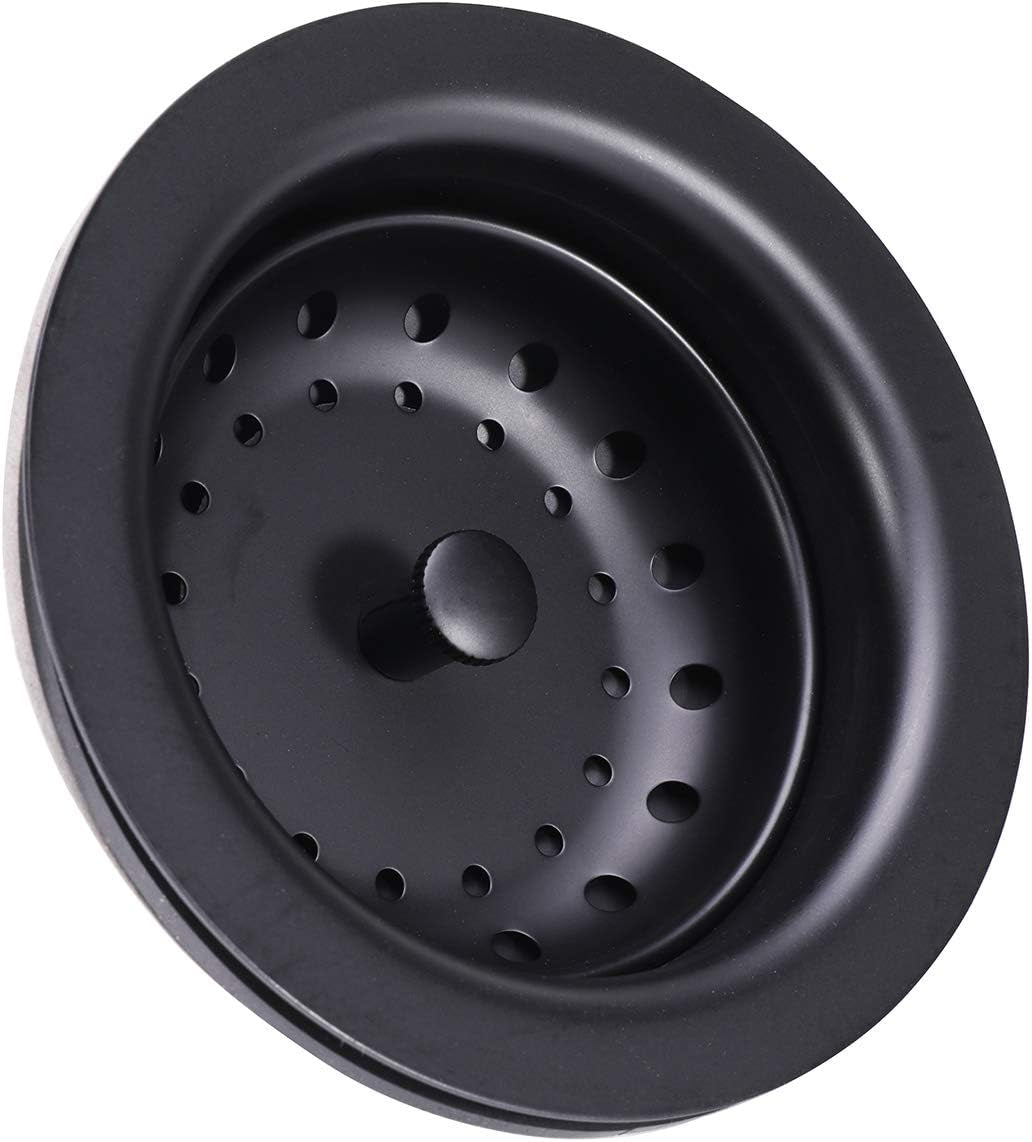 3-1/2 Inch Kitchen Sink Stainless Steel Basket Strainer Water Stopper with Drain Assembly, Black Finish Rustproof and Durable