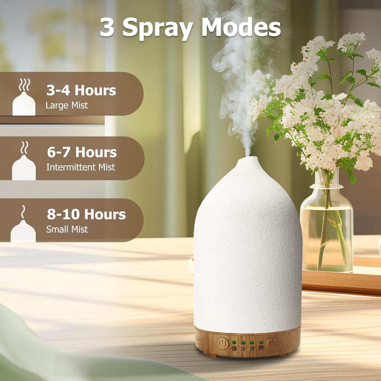 Essential Oil Diffuser Humidifiers, Aromatherapy Diffusers, Ceramic Essential Oil Diffuser, 7 Color LED Lights Auto Shut-Off, 4 Timer Mode for Office and Room 100ML White