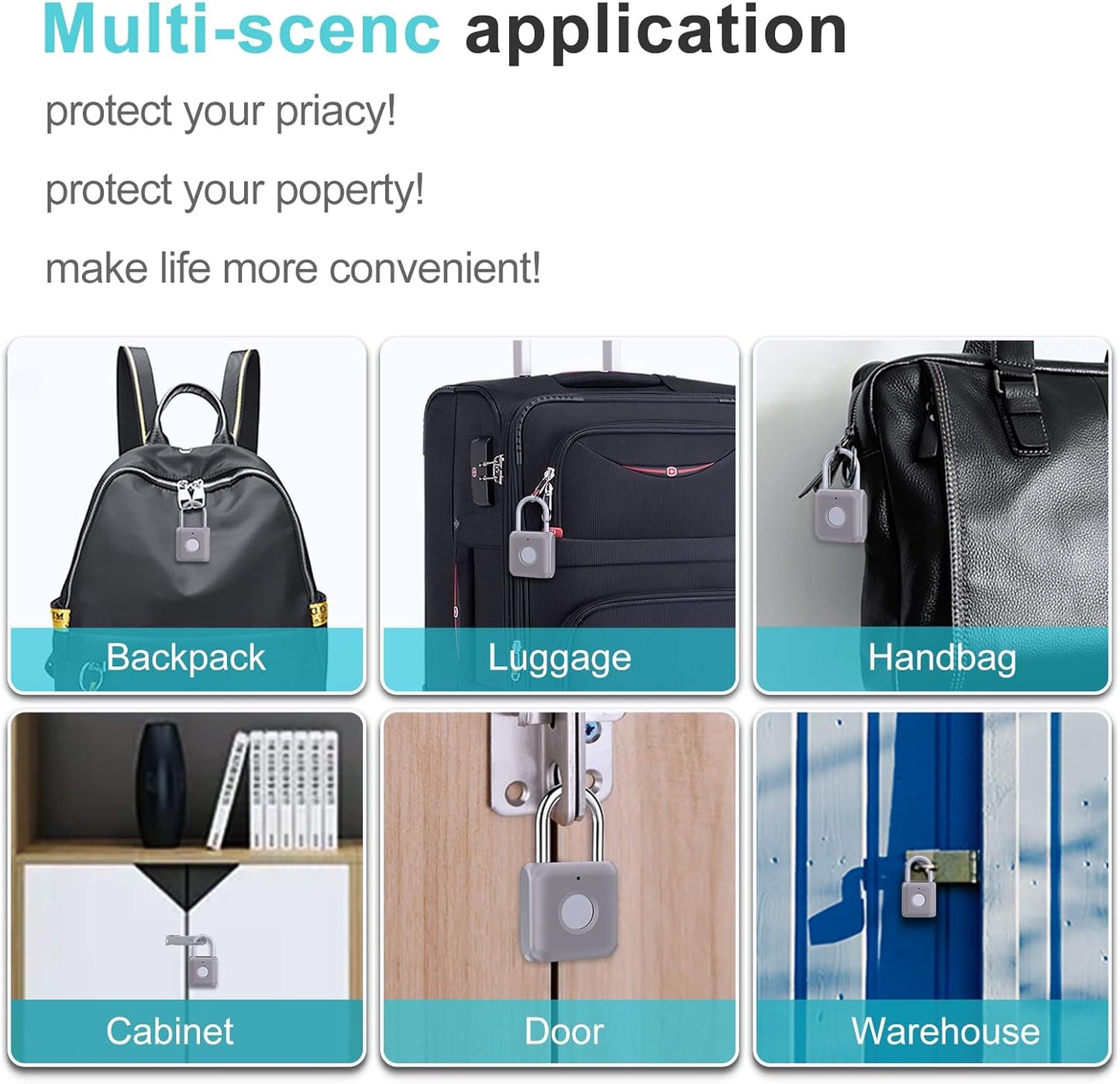 Fingerprint Padlock , Locker Lock, Smart Padlock, Weatherproof Outdoor Padlock, Smart Touch Lock Suitable for Gym, Bike, School, Fence and Storage, Padlock Portable USB Rechargeable (Gray)