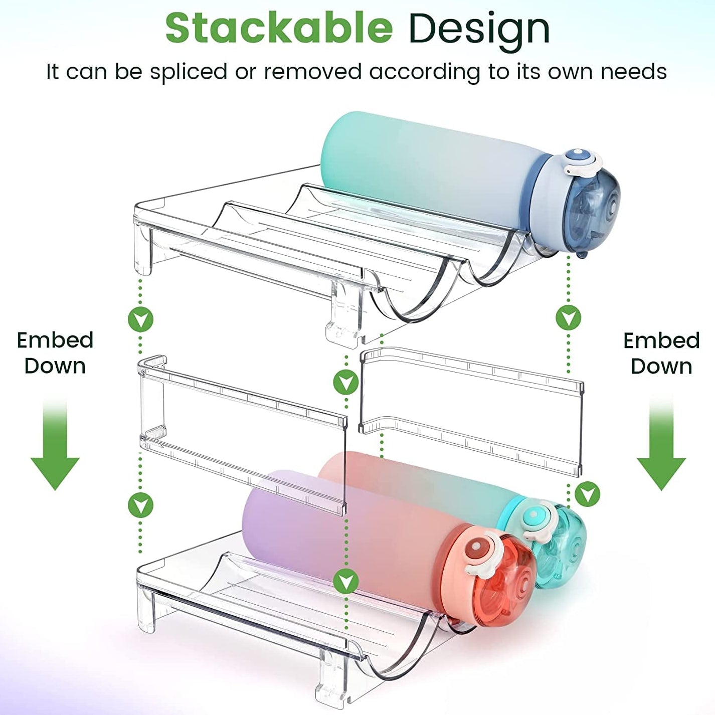 Water Bottle Organizer for Cabinet, Water Bottle Storage Organizer, 2 Packs Water Bottle Storage Rack, Water Bottle Holder for Cabinet, Stackable Water Bottle Storage Rack